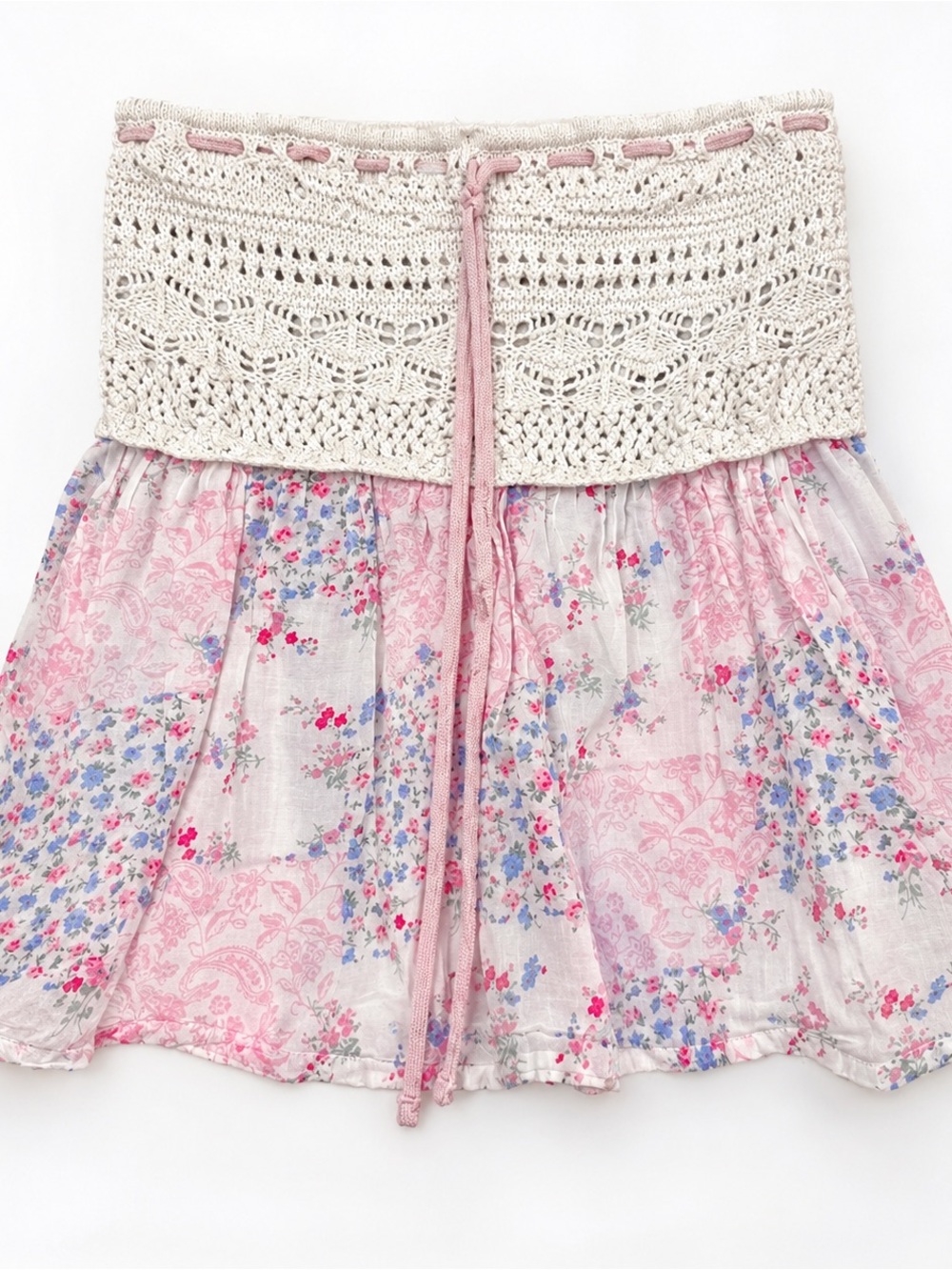 Hollister Floral Babydoll Top Crochet Pink Blue Boho Medium